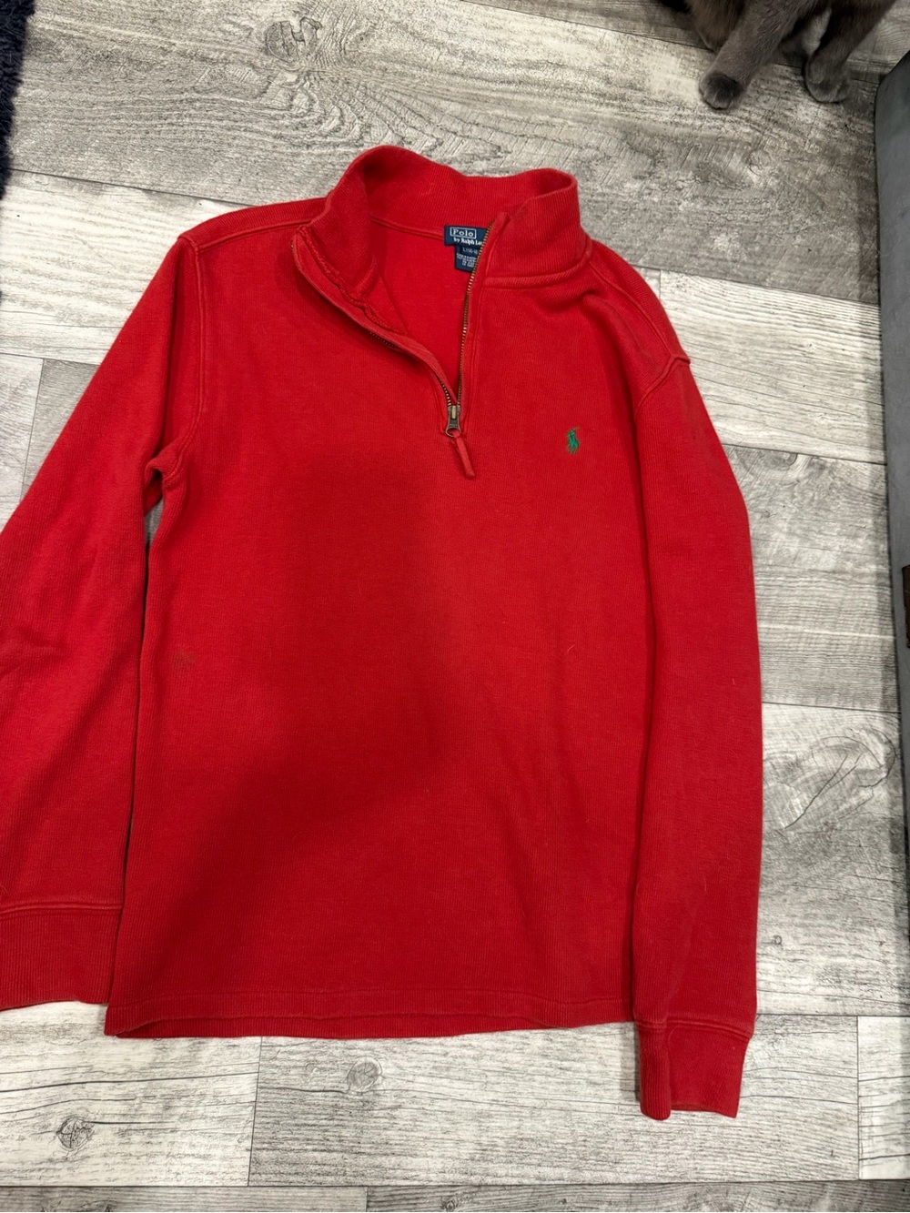 Ralph Lauren Red Half-Zip Polo Sweater with Green Pony